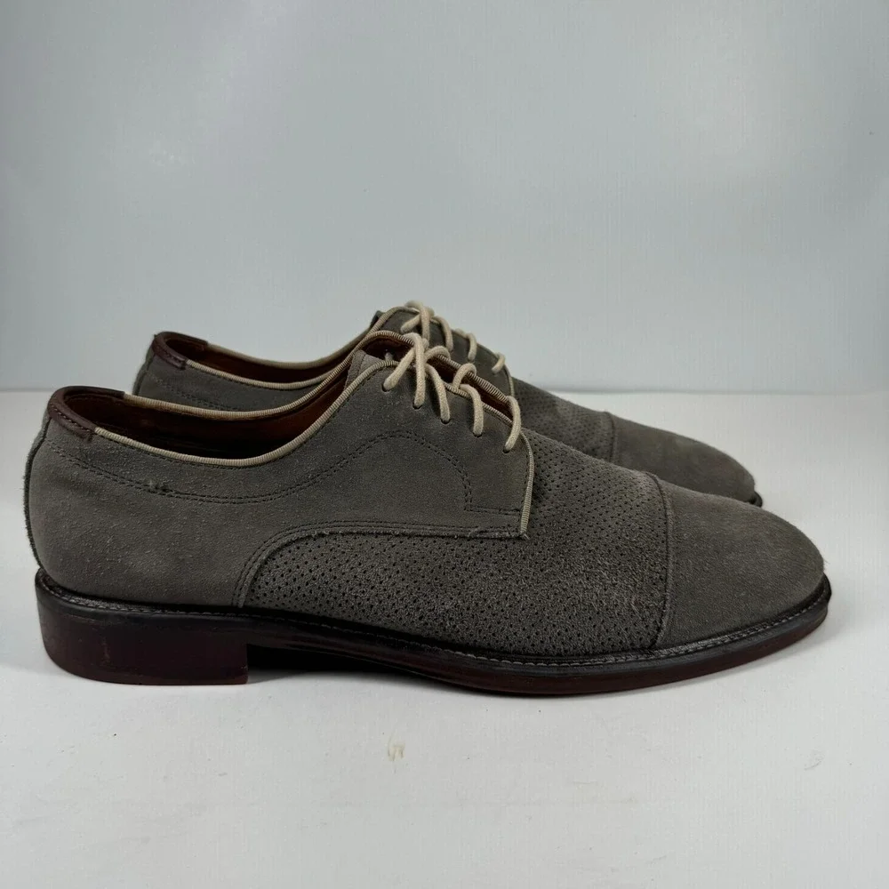 Johnston & Murphy Warner Perf Cap-Toe Men's US 10M Taupe Suede Oxford Dress Shoe